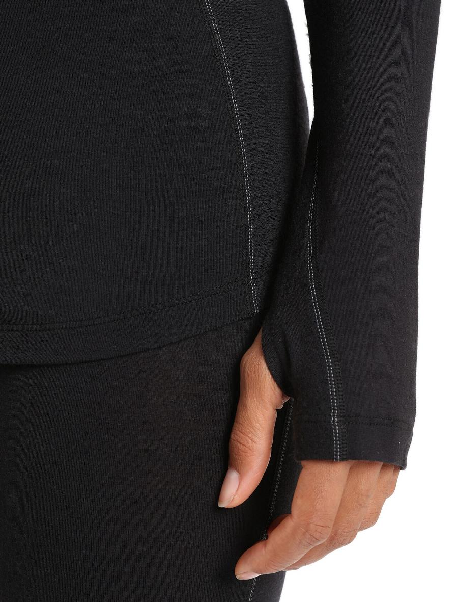 Black Women's Icebreaker BodyfitZone™ Merino 200 Zone Thermal Long Sleeve Half Zip Top Base Layers | USA 1867KORI